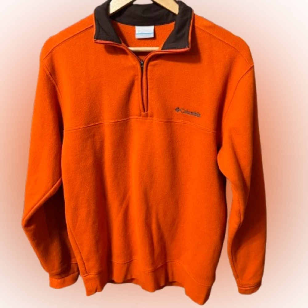Columbia Vibrant Orange And Brown Quarter Zip Fleece Sweatshirt Size Small